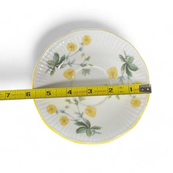 Vintage Teacup Saucer Queens Rosina Fine Bone China Ribbed Footed Yellow Flowers - Picture 11 of 11